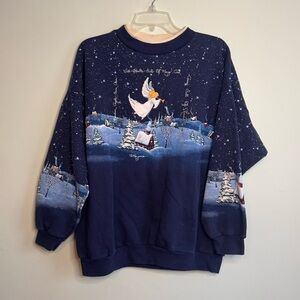 Vintage 90s Christmas Angel Print Sweater Crewneck (XL)